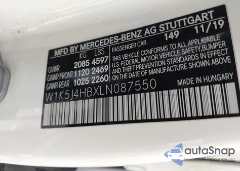 2020 Mercedes-Benz Cla 250 4Matic из США, поврежденный, VIN W1K5J4HBXLN087550